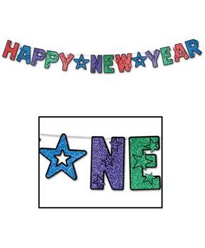 Glittered Happy New Year Streamer
