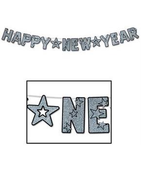 Glittered Happy New Year Streamer