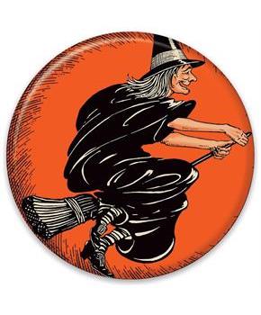 Vintage Halloween Flying Witch Button