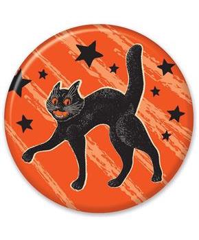 Vintage Halloween Scratch Cat Button
