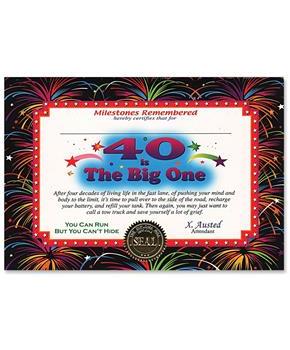 40 Is The Big One Certificate
