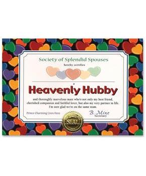 Heavenly Hubby Certificate