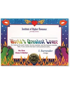 World'S Greatest Lover Certificate
