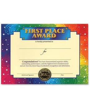 First Place Award Certificate