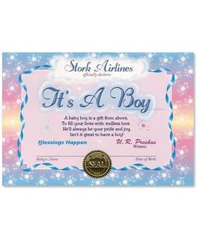 It's A Boy Certificate