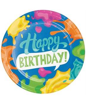 Paint Splatter "Happy Birthday" Dinner Plates, 24 ct