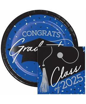 Blue Graduation Plates and Napkins Kit