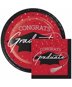 Red Graduation Plates and Napkins Kit