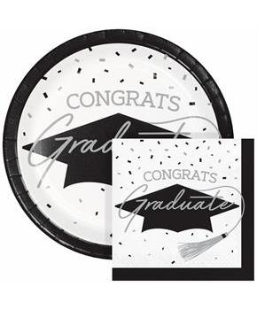 White Graduation Plates and Napkins Kit