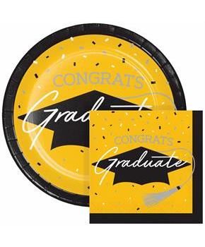 Yellow Graduation Plates and Napkins Kit