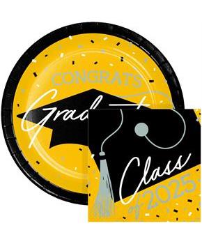 Yellow Graduation Class of 2025 Plates and Napkins Kit
