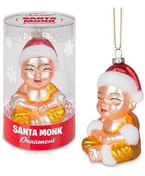 Santa Monk Glass Holiday Ornament