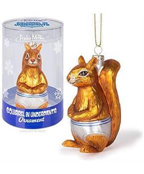 Squirrel In Underpants Glass Holiday Ornament