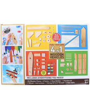 Paint Your Own 4 in 1 Wooden Vehicles Craft Kit | Makes 4 Vehicles
