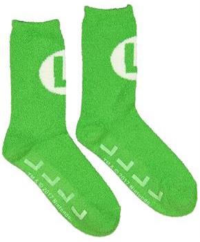 Super Mario Bros. Green Luigi Logo Cozy Adult Crew Socks