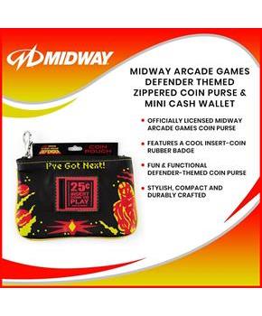 Midway Arcade Games Defender Themed Zippered Coin Purse & Mini Cash Wallet
