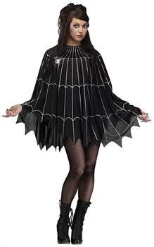 Spider Web Adult Costume Poncho, Black/Silver