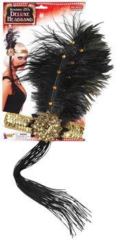 Gold Sequin Adult Costume Flapper Headband With Black Feathers