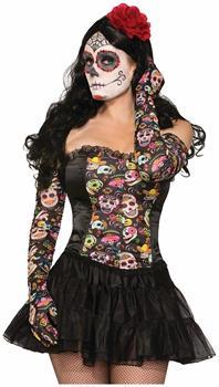 Day Of The Dead Skull Long Costume Gloves - PartyBell.com