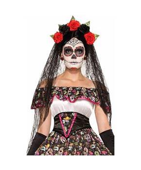Day of the Dead Black Costume Veil One Size