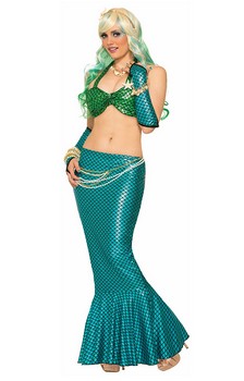Mermaid Long Tail Costume Skirt Blue One Size