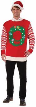 Red Light-Up Wreath Women's Ugly Christmas Sweater