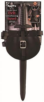 Dark Royalty Medieval King Sword w/ Belt & Pouch Plastic Costume Weapon Set