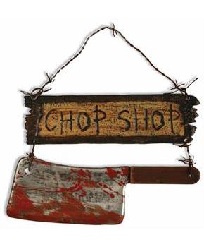 Scary Chop Shop Sign With Cleaver Halloween Prop