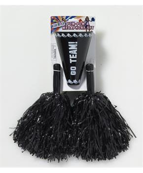 Cheerleader Pom Pom and Megaphone Costume Accessory Set: Black