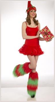 Christmas Furry Costume Leg Warmers: Green and Red