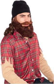 Duck Hunter Costume Beanie W/Attached Brown Wig and Beard Set Adult