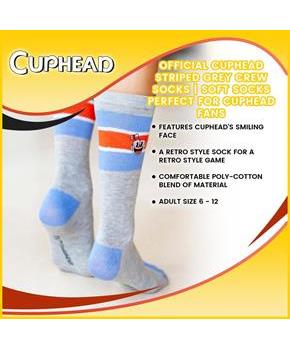 OFFICIAL Cuphead Striped Grey Crew Socks | Soft Socks Perfect for Cuphead Fans