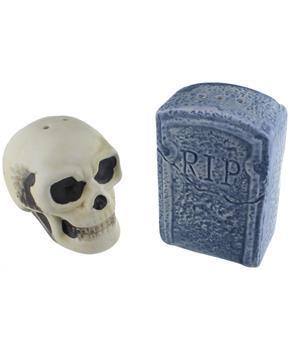 Graveyard Skull and Tombstone Salt and Pepper Shakers