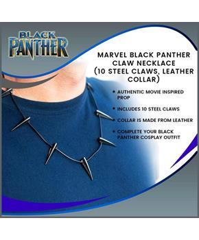 Marvel Black Panther Claw Necklace (10 Steel Claws, Leather Collar)