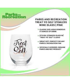 Parks and Recreation Treat Yo Self Stemless Wine Glass | Pink