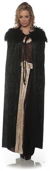 Women's Panne Renaissance Costume Cape w/ Faux Fur Trim - Black
