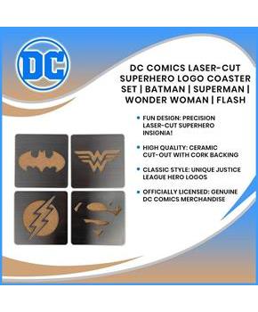 DC Comics Laser-Cut Superhero Logo Coaster Set | Batman | Superman | Wonder Woman | Flash