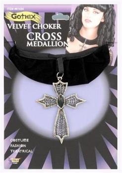 Velvet Choker-Cross Costume Medallion