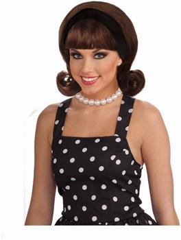 Brunette 50's Flip Adult Costume Wig w/Headband