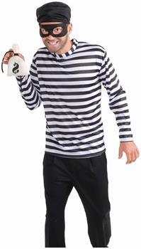 Burglar Costume Shirt w/Hat, Mask and Money Bag Adult