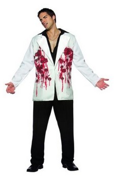 Mens Bloody Bullets Halloween Scary White Jacket Blazer Adult