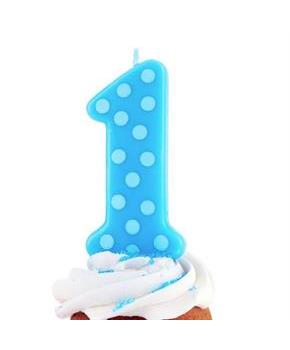 Blue 1st Birthday Polka Dot Candle