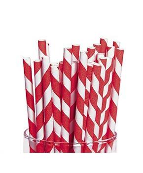 Red Paper Striped Straws (24Pc) - Party Supplies - 24 Pieces