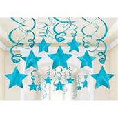Light Blue Foil Star Hanging Decorations