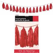 Red Tissue Tassel 9' Garland
