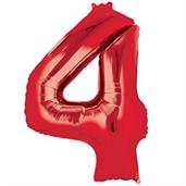36" Number 4 Shaped Foil Balloon - Red