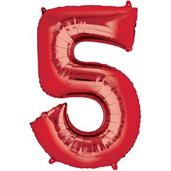33" Number 5 Shaped Foil Balloon - Red