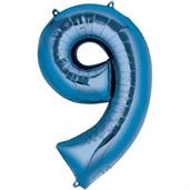 34" Number 9 Shaped Foil Balloon - Blue