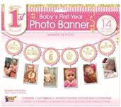 1st Birthday Pink Photo Banner