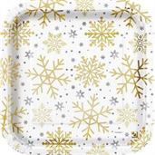 Silver & Gold Holiday Snowflake 9" Dinner Plate  